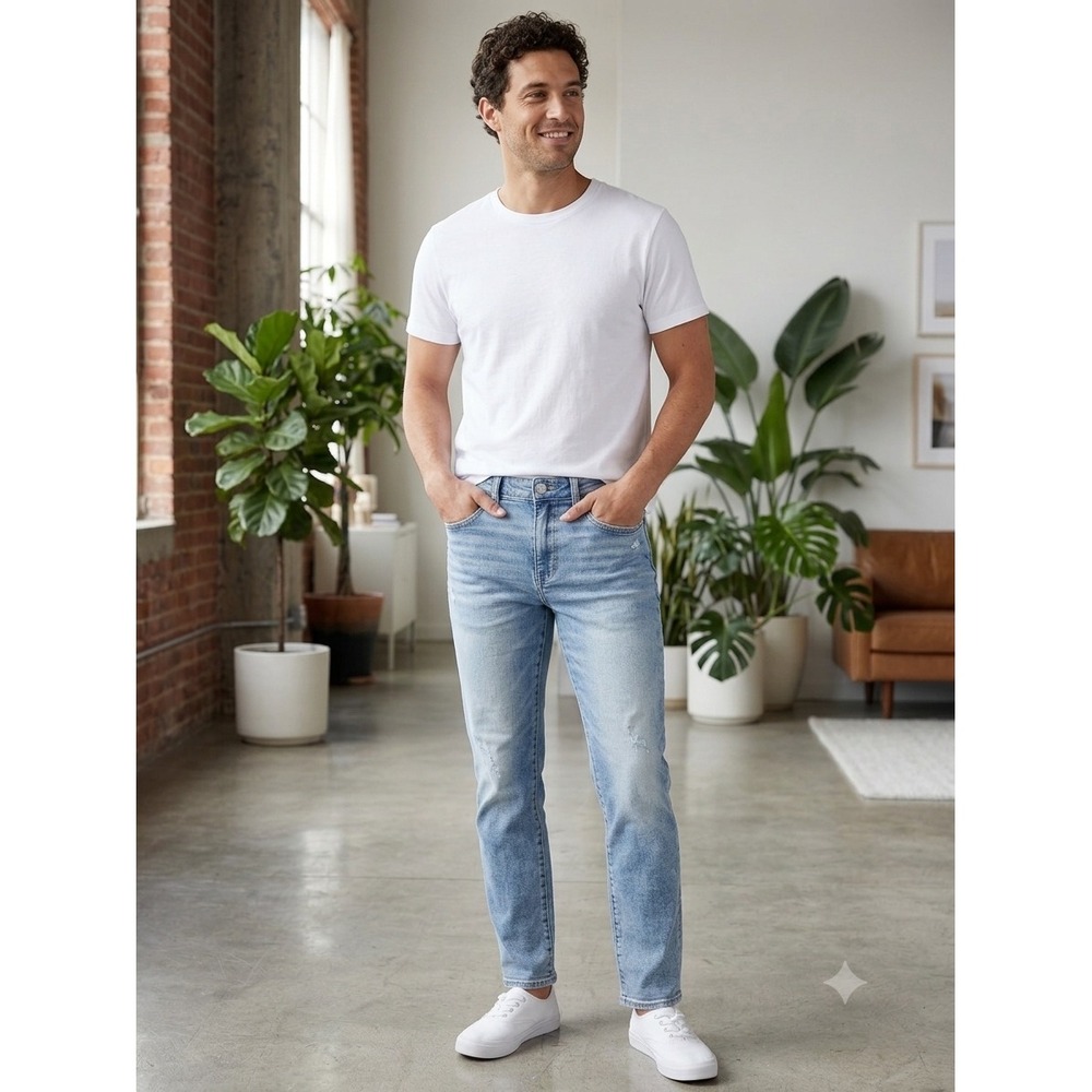 American Eagle Mens Size 28x30 Original Straight Jeans Blue Denim Stretch Casual